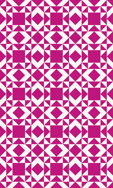 Geometric vinyl floor covering featuring repeating diamond-and-square pattern, magenta/white.