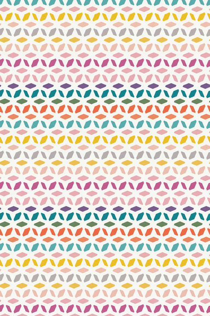 Geometric vinyl floor covering with repeating hexagon shapes in pastel gemstone colors