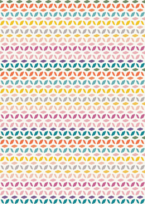 Geometric vinyl floor covering featuring repeating hexagon pattern in multi-color gemstone tones