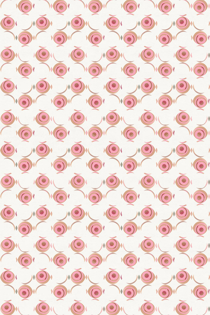 Rosebud geometric vinyl floor covering with densely repeated pink ring medallions