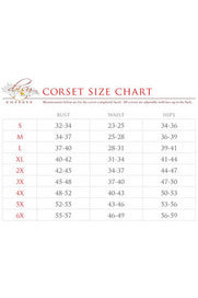 Corset size chart with S–6XL measurements