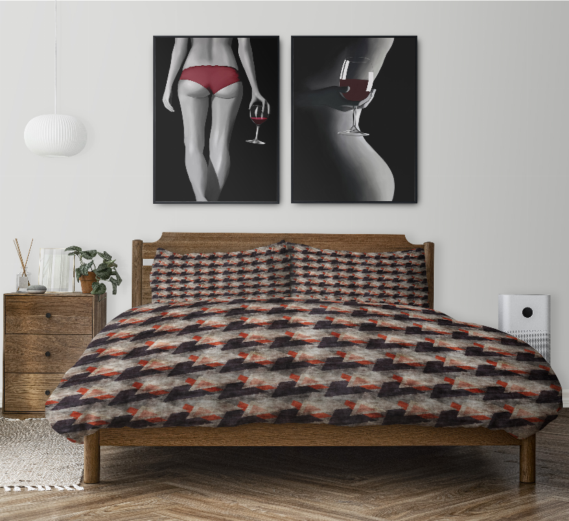 Multi-color geometric comforter set with dark base and two matching pillow shams