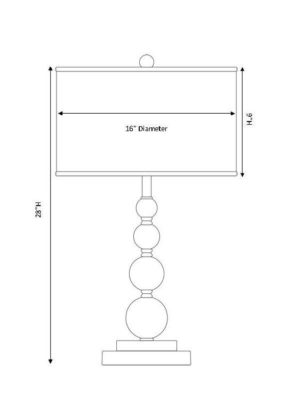 Savannah table lamp size chart: 28 in height, 16 in shade diameter