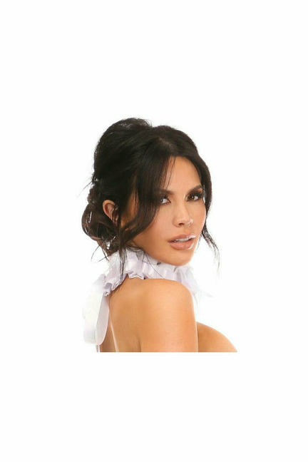 White lace ruffled choker shown from the side