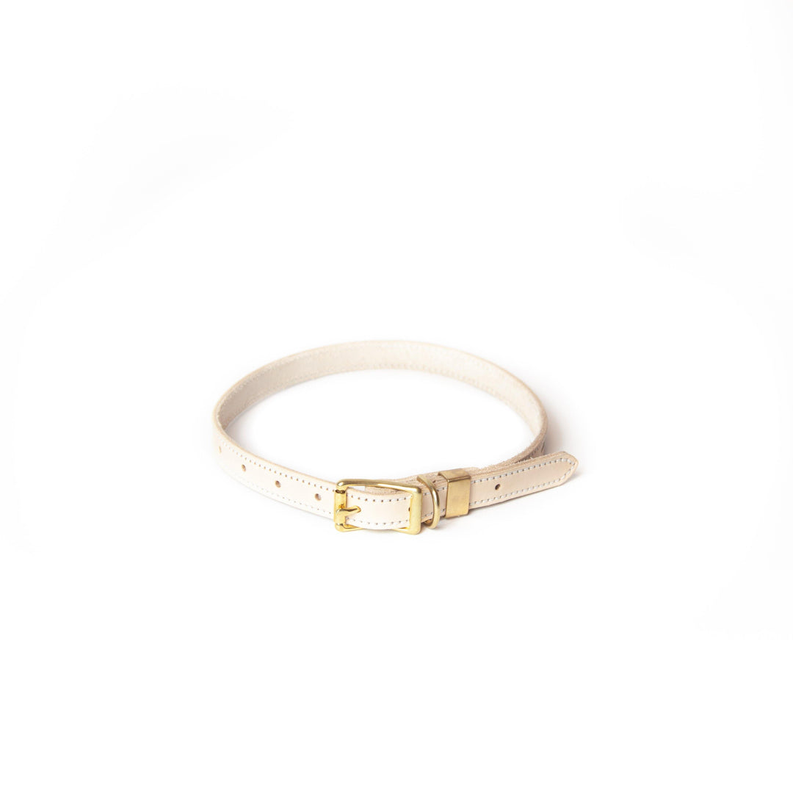 Natural full-grain leather dog collar with brass buckle