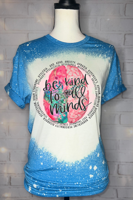 Be Kind to All Minds Bleached Graphic Tee - 1 / 3X - Unisex Fashion