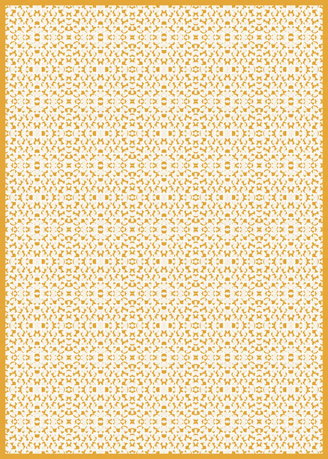 Vinyl floor covering with repeating abstract geometric pattern in white and light orange