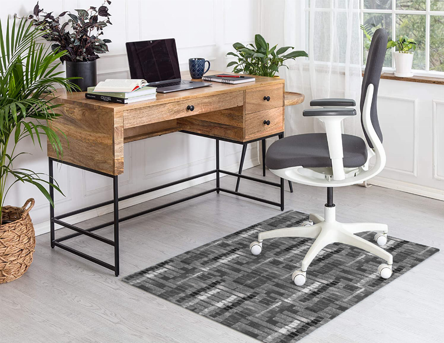 Blankets2U low pile carpet, dark gray and charcoal with geometric mosaic pattern