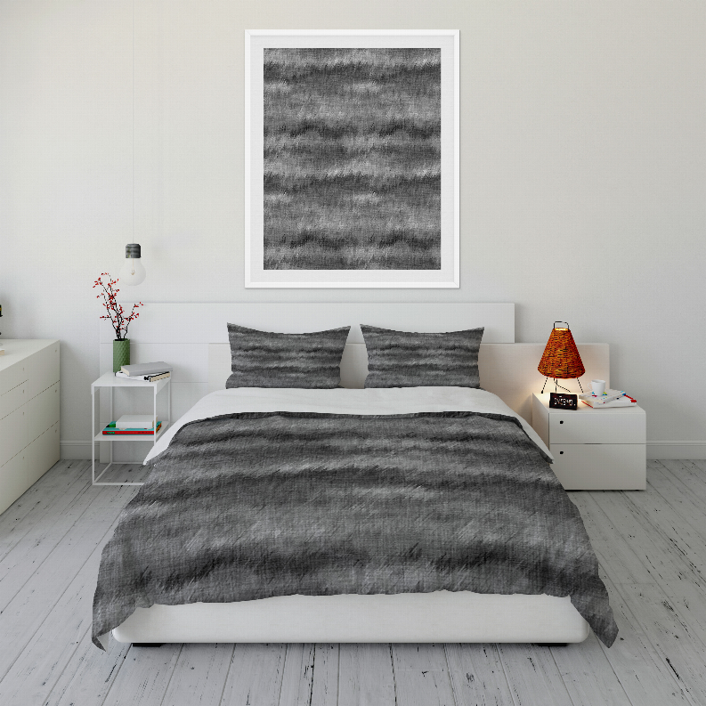Gray abstract duvet cover set with two matching shams and patterned duvet cover