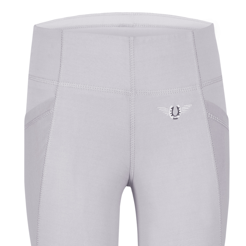 Children's equestrian tights waistband with small logo, light gray
