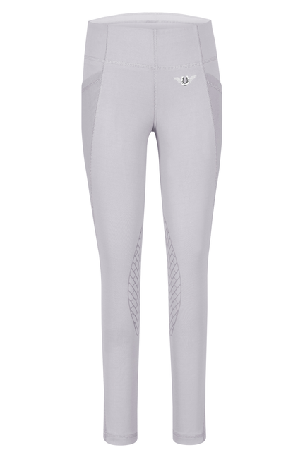 Children's equestrian tights, light gray with textured grip panels on knees