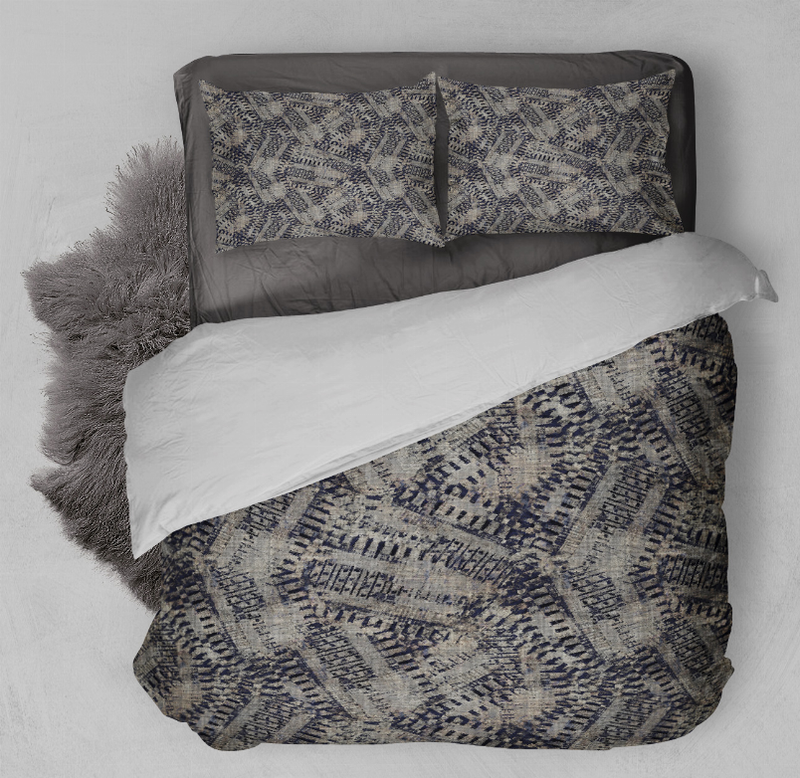Blue and gray patterned duvet cover set with two matching pillow shams