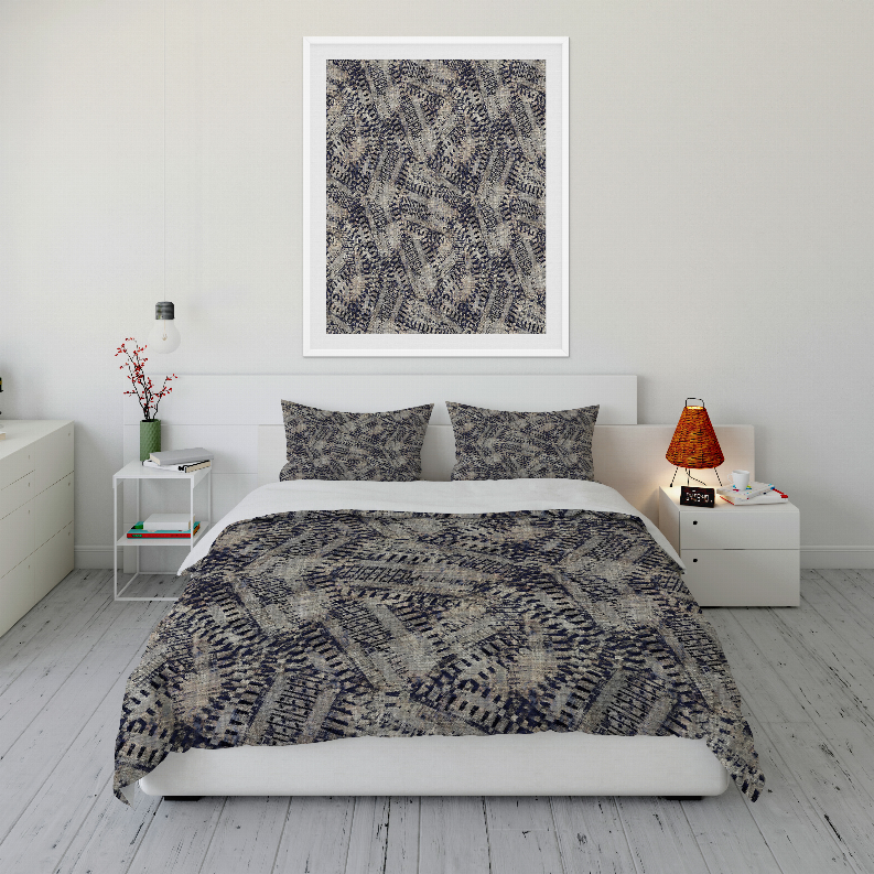 Geometric blue-gray duvet cover set with matching pillow shams