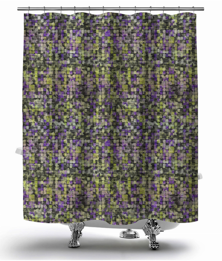 Blankets2U shower curtain with multicolor square mosaic pattern and top grommets