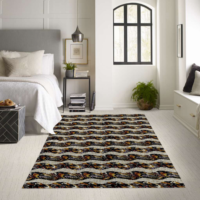 Blankets2U low pile carpet with multicolor abstract wave pattern