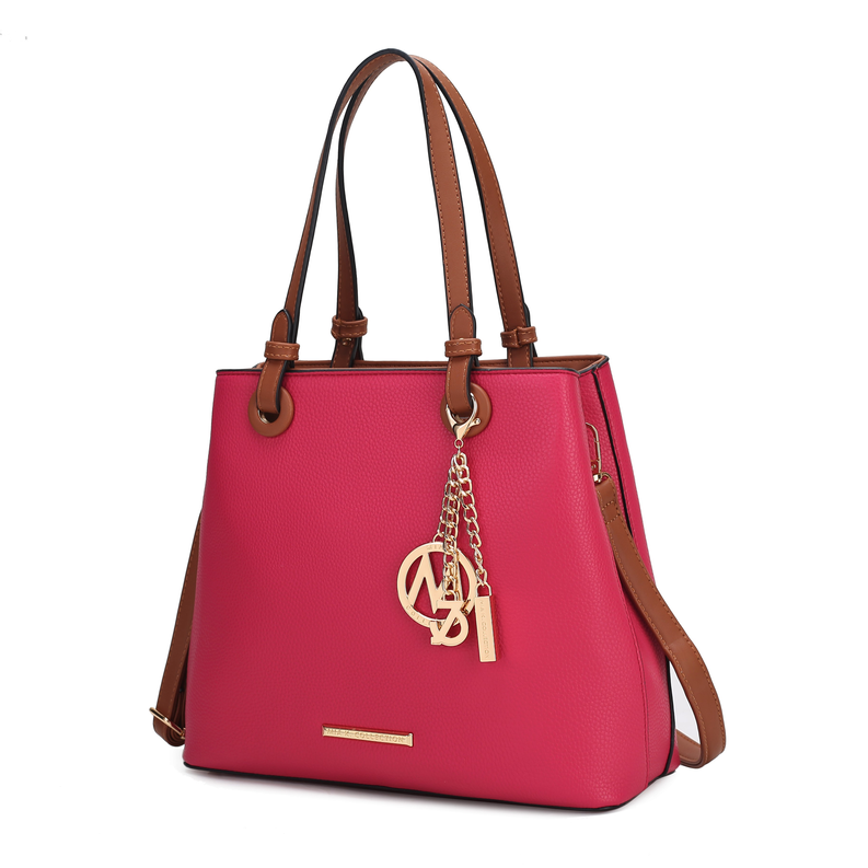 MKF Collection by Mia K. fuchsia tote bag with gold hardware and chain logo charm