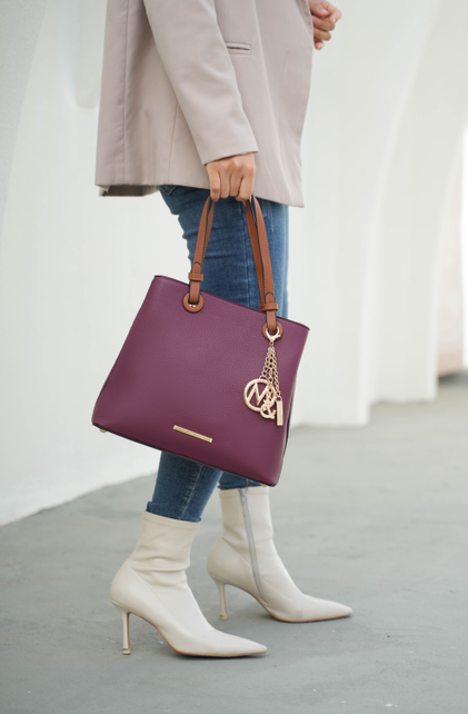 MKF Collection by Mia K. fuchsia tote bag with top handles and gold chain logo charm