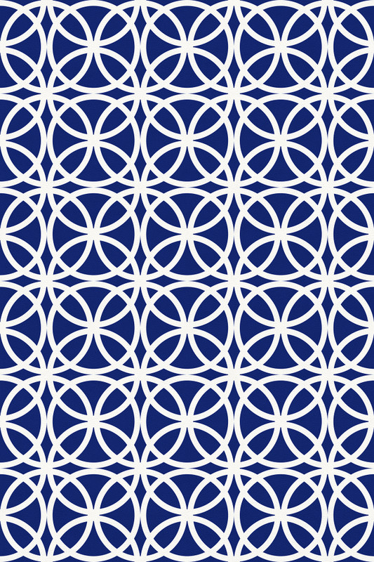 Chicago' navy geometric non-slip rug with white repeating circle links