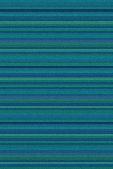Blue-green horizontal striped vinyl floor covering with thin even stripes