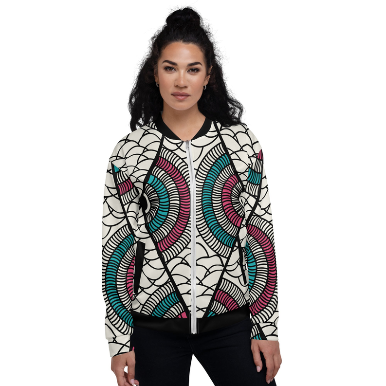 Bomber jacket with colorful spiral pattern, full-zip front, ribbed cuffs and waist hem