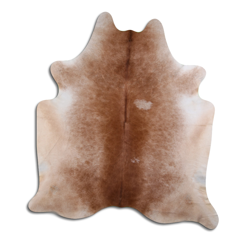 Brown hair-on cowhide hide with irregular natural fur pattern