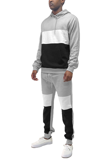 COLOR BLOCK SWEAT SET - GREYBLACK / 1 / L - Unisex Fashion
