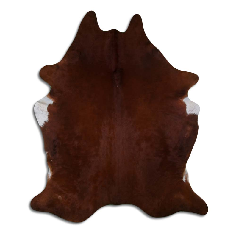 Brown natural cowhide rug with irregular hair-on hide shape