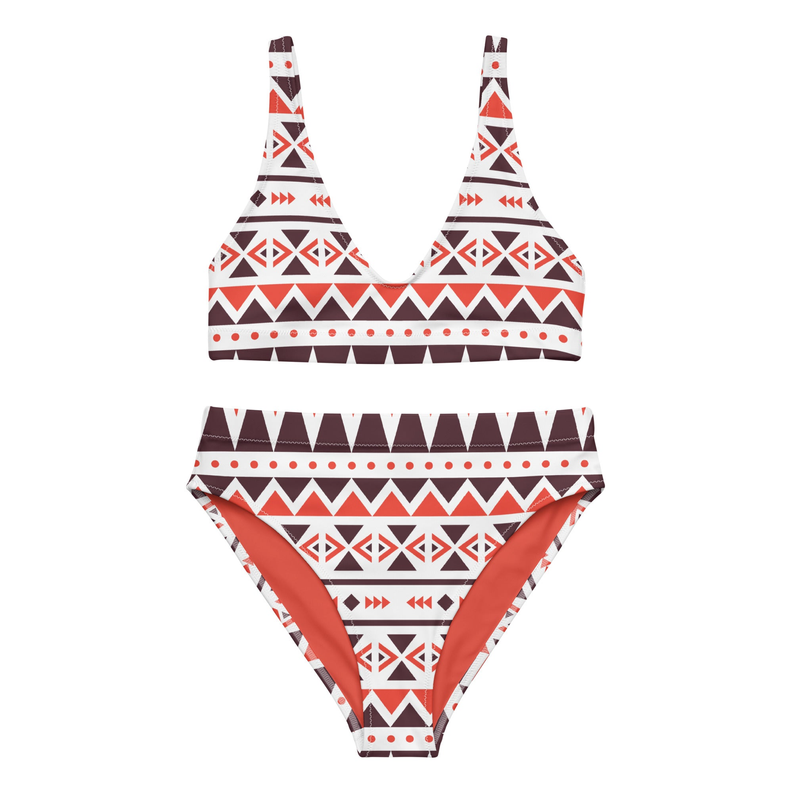 Brown and Orange Recycled High Waisted Bikini for Women - Women's