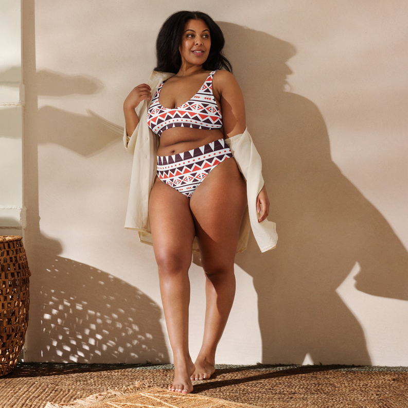 Brown and Orange Recycled High Waisted Bikini for Women - Women's