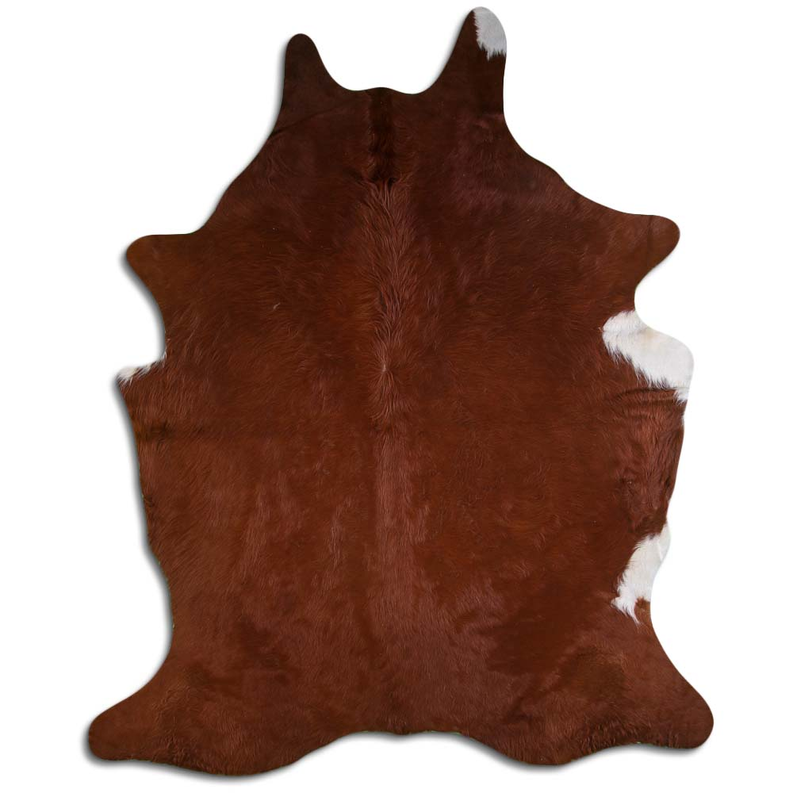 Brown hair-on cowhide with irregular shape and dense fur texture