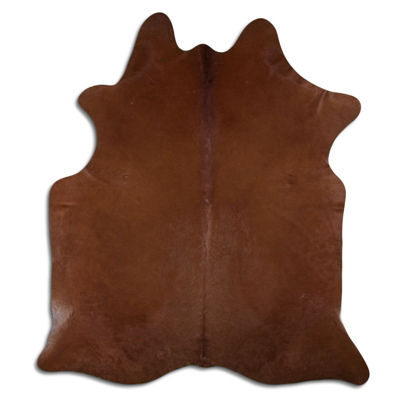 Brown cowhide rug with natural hair, irregular hide pattern