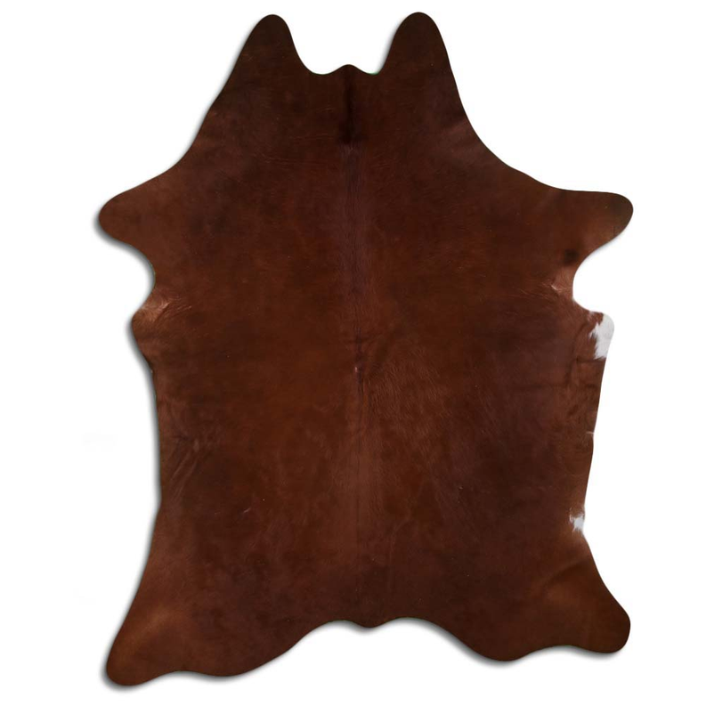 Brown cowhide rug with natural hair, irregular hide shape