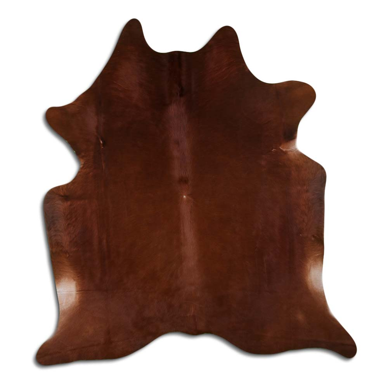Brown cowhide rug with natural hair, irregular hide shape