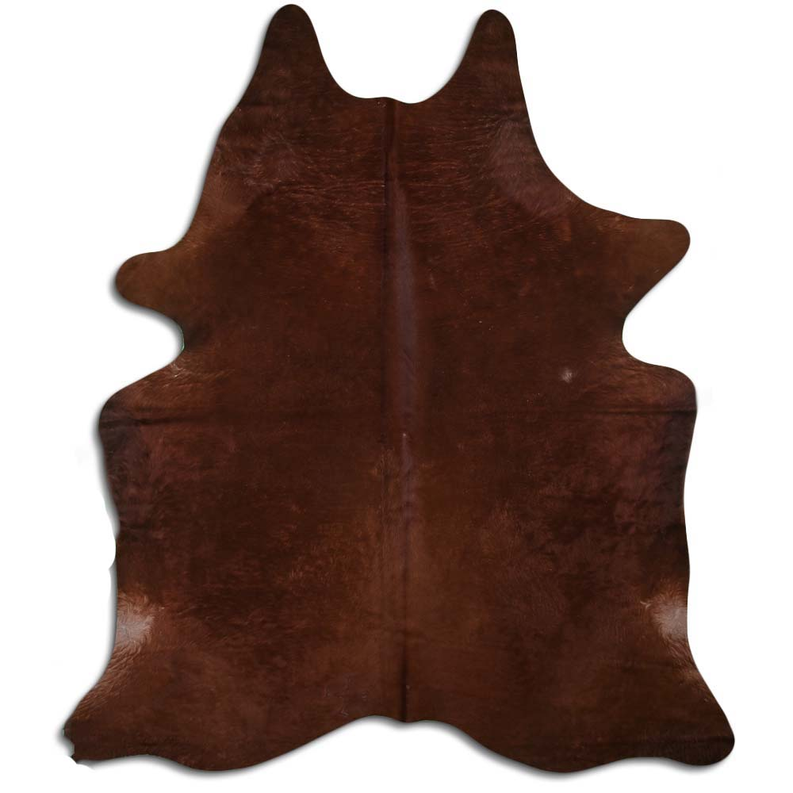 Natural hair-on cowhide rug, irregular brown hide with natural fur texture and split seams