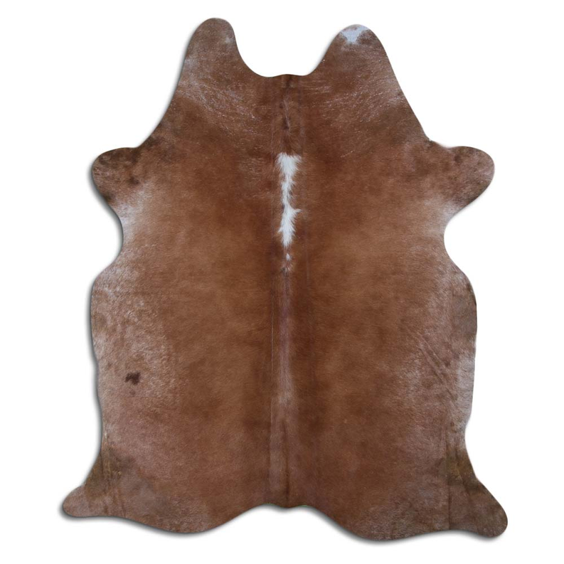 Brown cowhide with natural hair, white center stripe