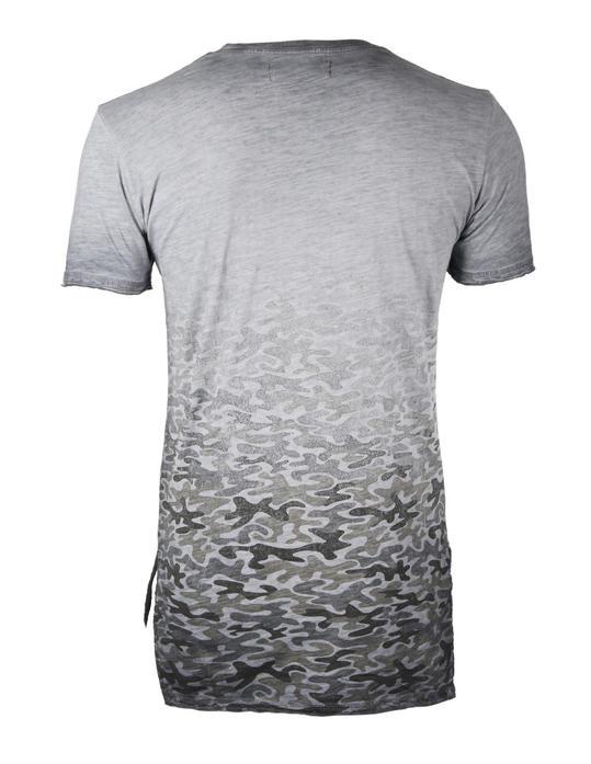 Men's longline camouflage short-sleeve T-shirt, crew neck, oil-wash finish