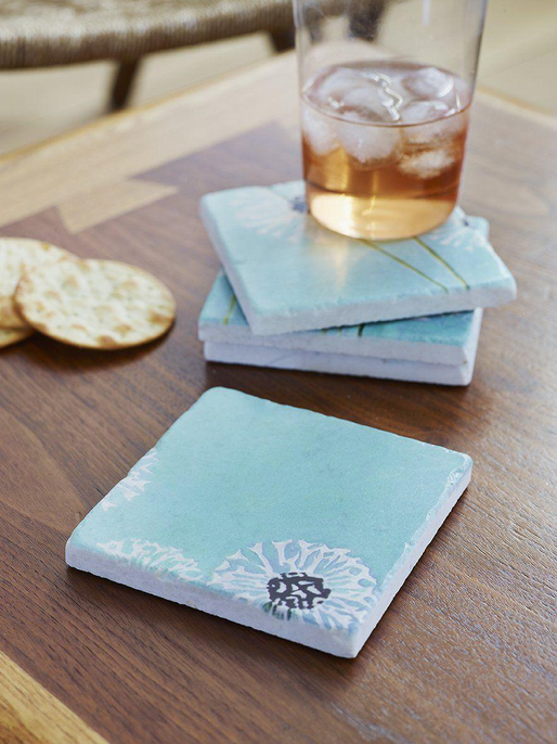 Coaster Set - Dandelions on Aqua - Drinkware
