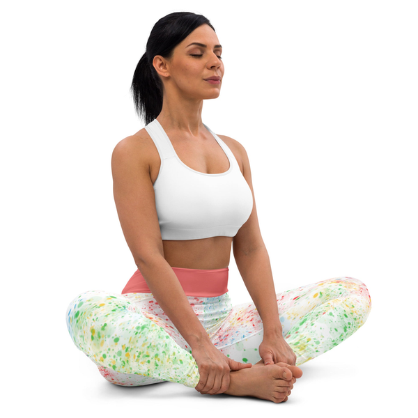 High-waist yoga leggings with pastel speckled tie-dye splashes