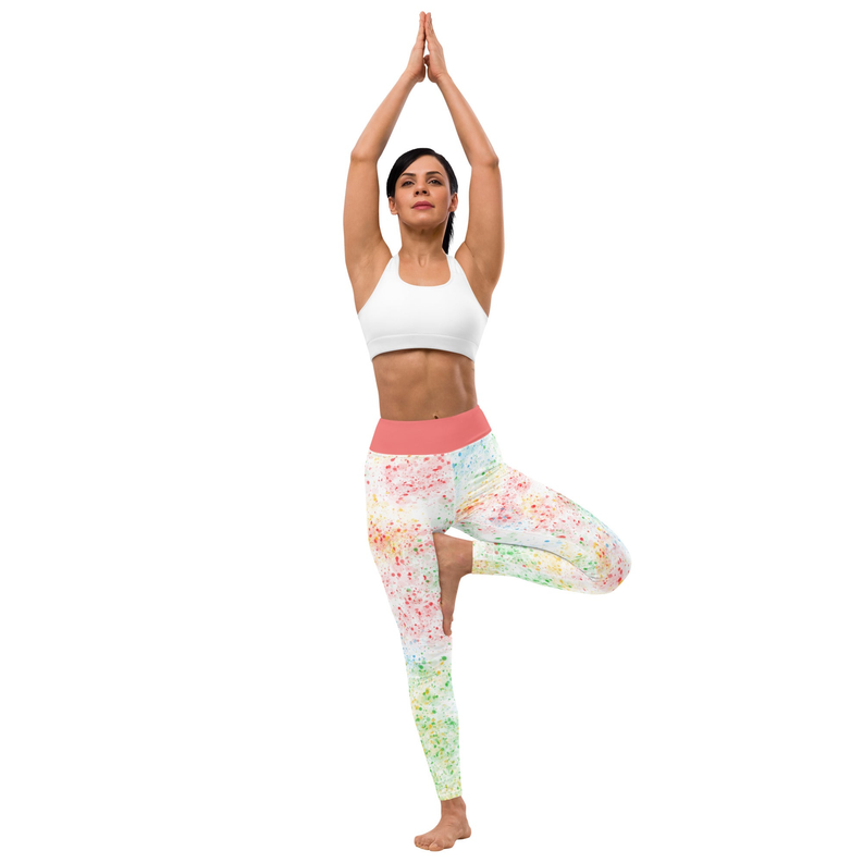 High-waist yoga leggings in pastel splatter tie-dye, full-length