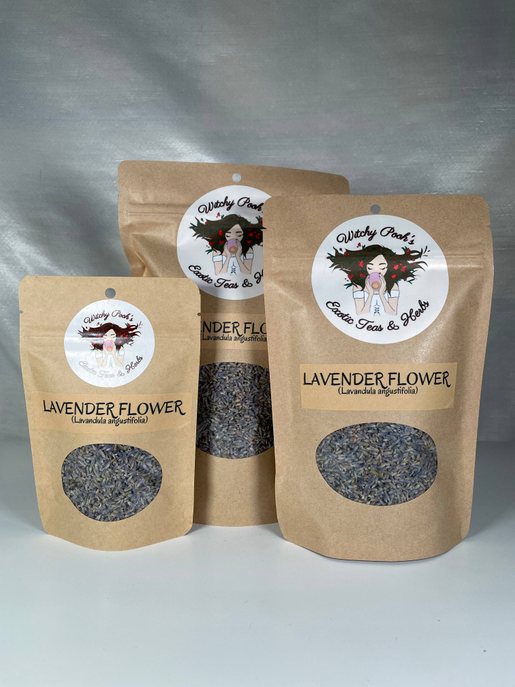 Herbal lavender flower sachet set: three kraft paper pouches with blue-gray contents