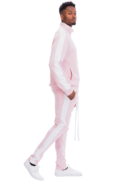 Pink stripe track set, zip-up hoodie and matching jogger pants