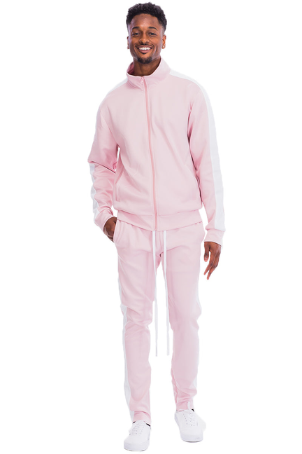 Pink stripe track set with zip hoodie and drawstring jogger pants