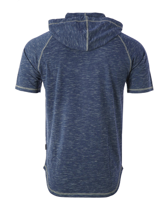Navy heather men's short-sleeve raglan hoodie T-shirt with hood and drawstrings
