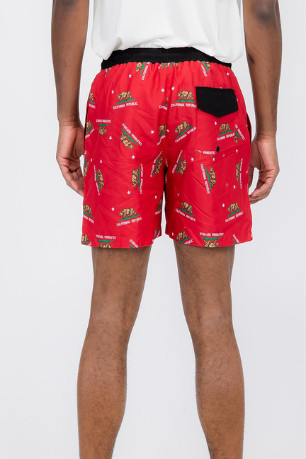 Duplicated Cali Rep Print Swim Shorts - Red / 1 / 3XL - Unisex Fashion