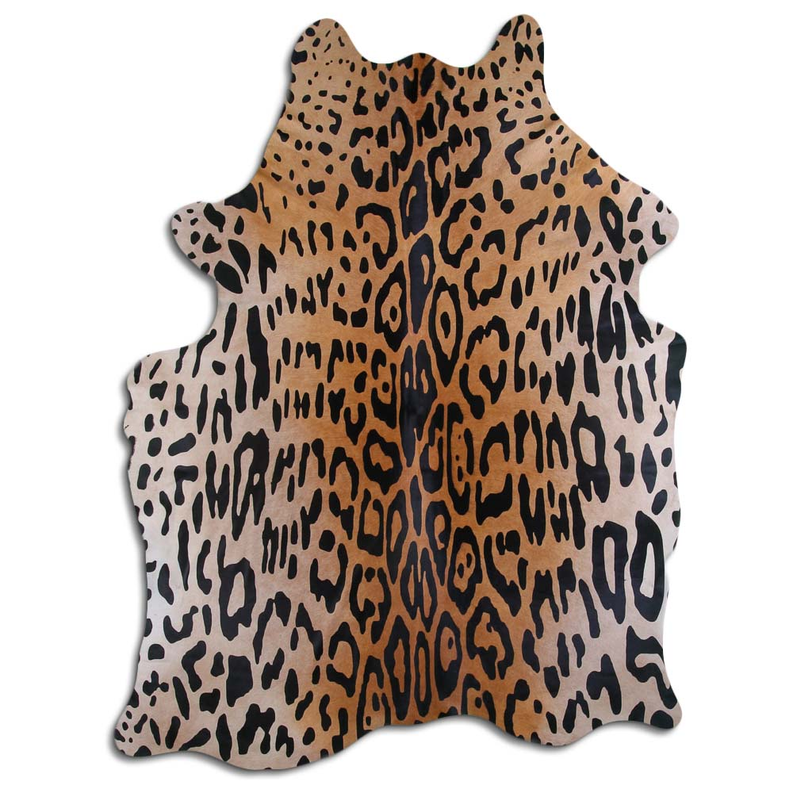 Jaguar-pattern printed cowhide rug, beige with dark spots and lines