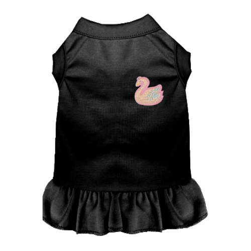 Everyday swan top/dress, black sleeveless with pink swan applique and ruffled hem