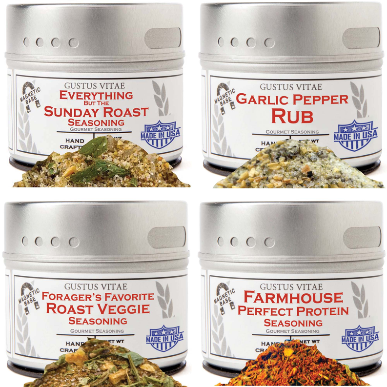 Instant Pot seasoning gift set—four silver spice jars with assorted rub labels