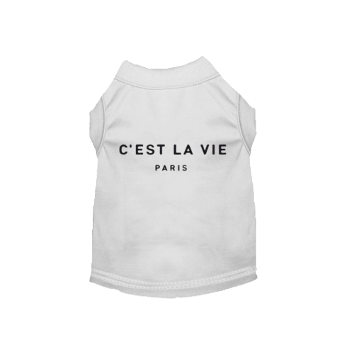 White pet vest with C'EST LA VIE PARIS print