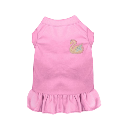 Pink sleeveless top dress with swan applique and ruffled hem