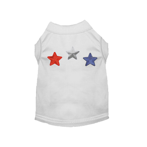 White pet tee with three embroidered stars on the back